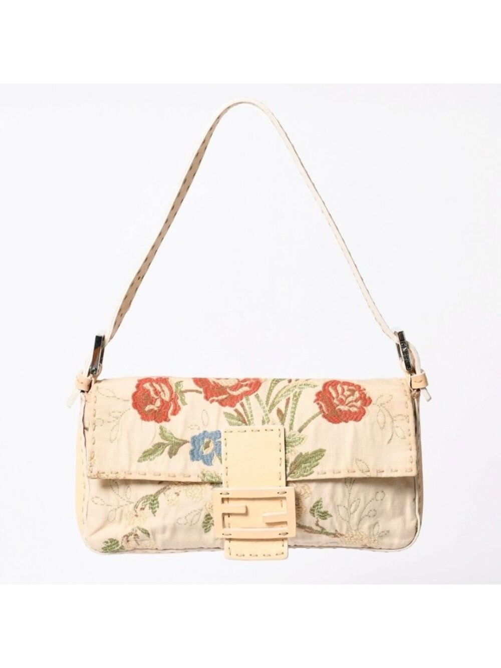 Fendi Selleria Mamma Bucket Flower Embroidery Shoulder Bag Botanical Pattern FF